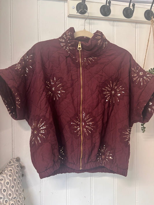 Bordeaux Sequin Flower Bomber
