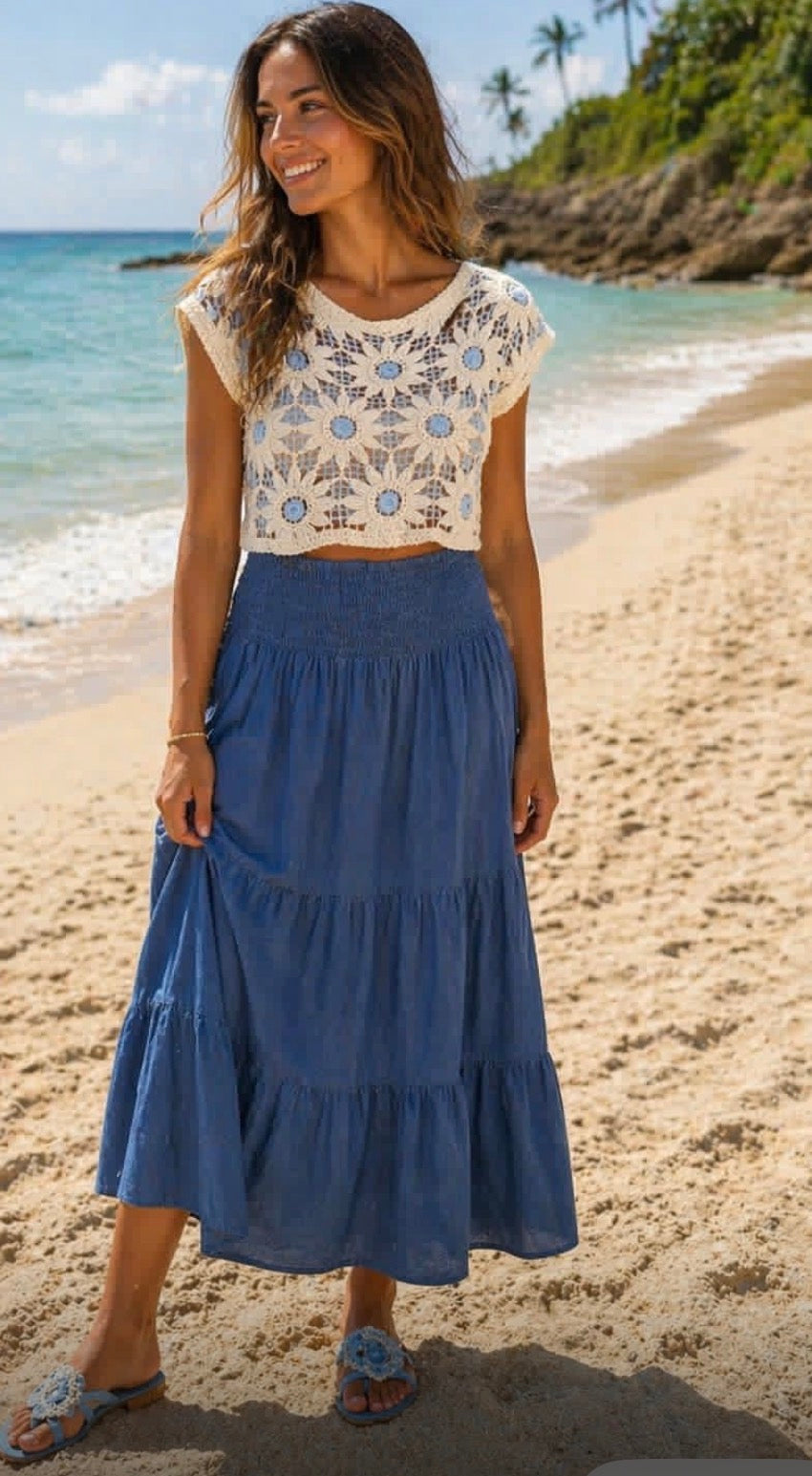 Denim Shirred skirt