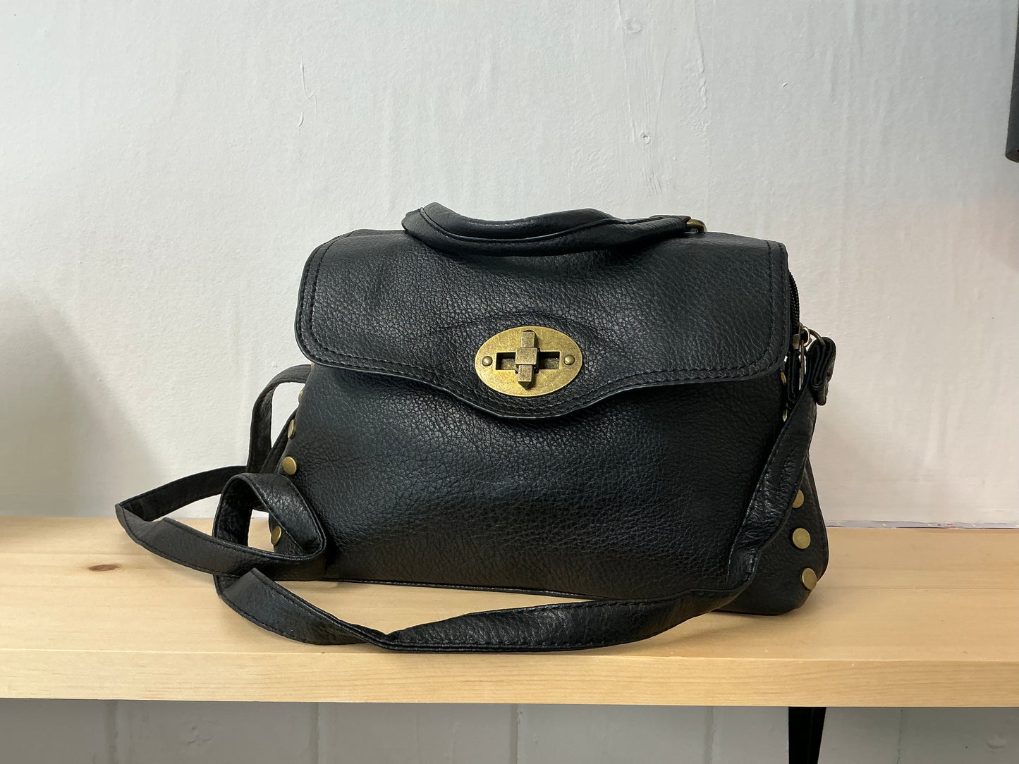 Black Faux Leather Handbag