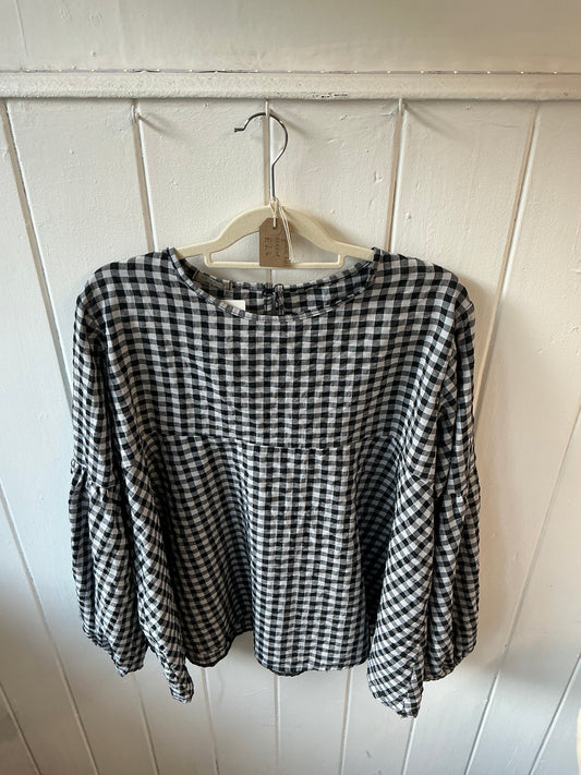 Gingham Boxy Blouse Black
