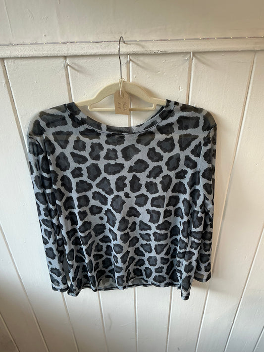 Grey Leopard Print Mesh Shirt