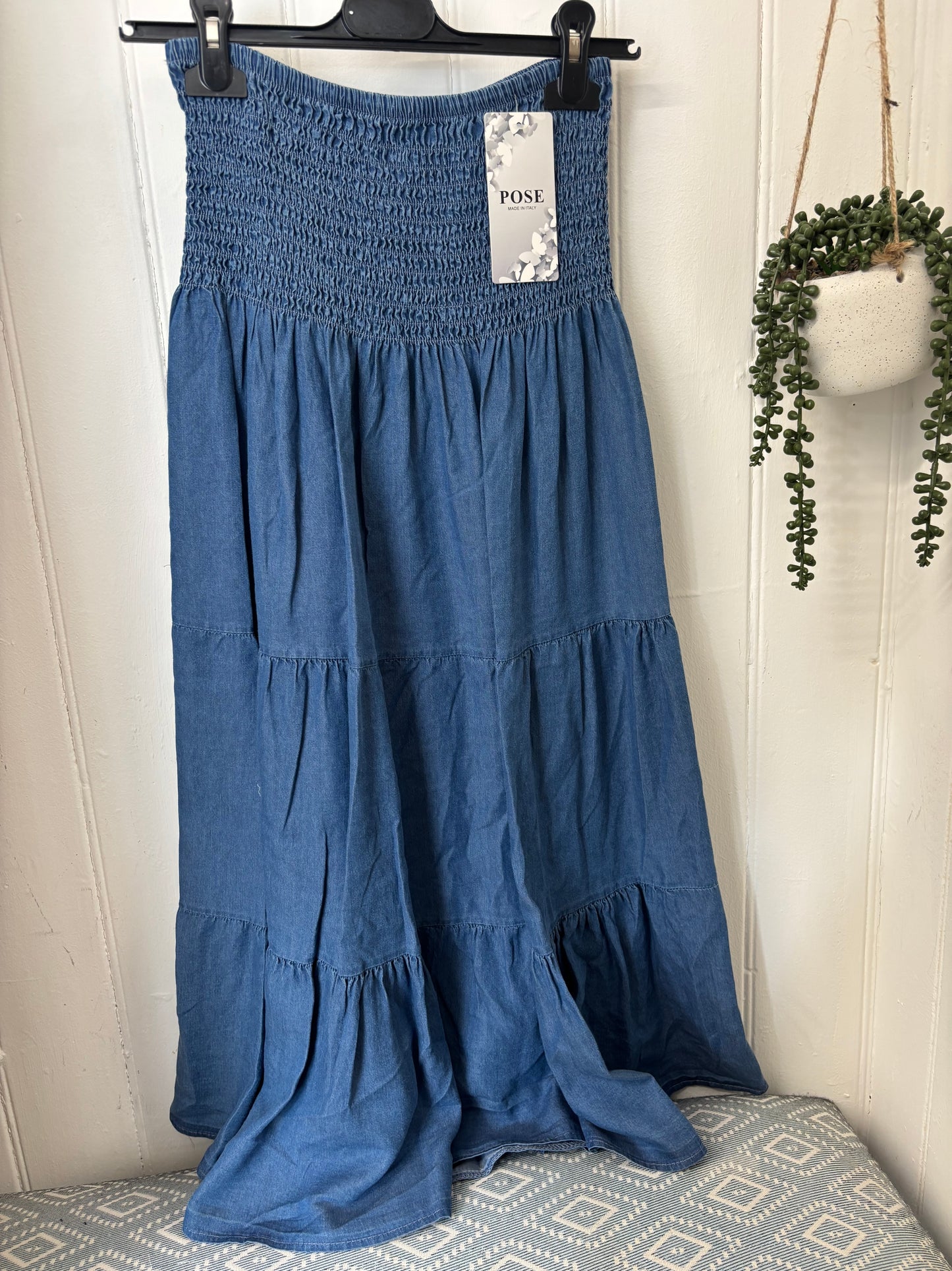 Denim Shirred skirt
