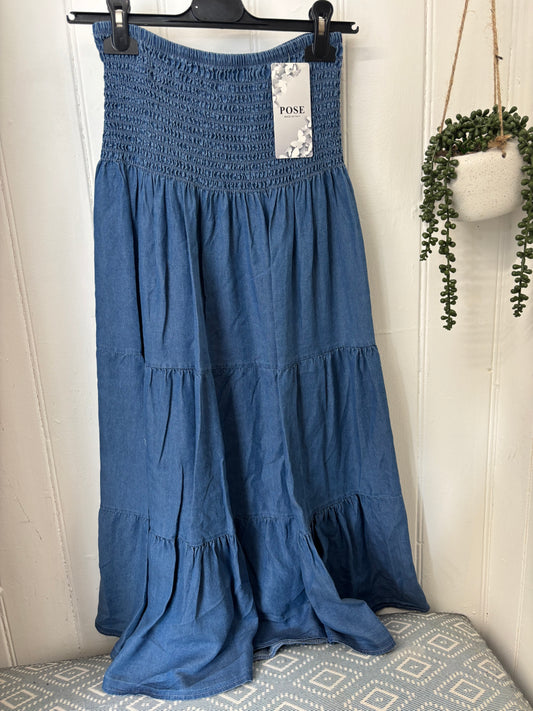 Denim Shirred skirt