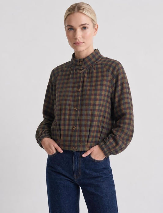Autumn check button blouse