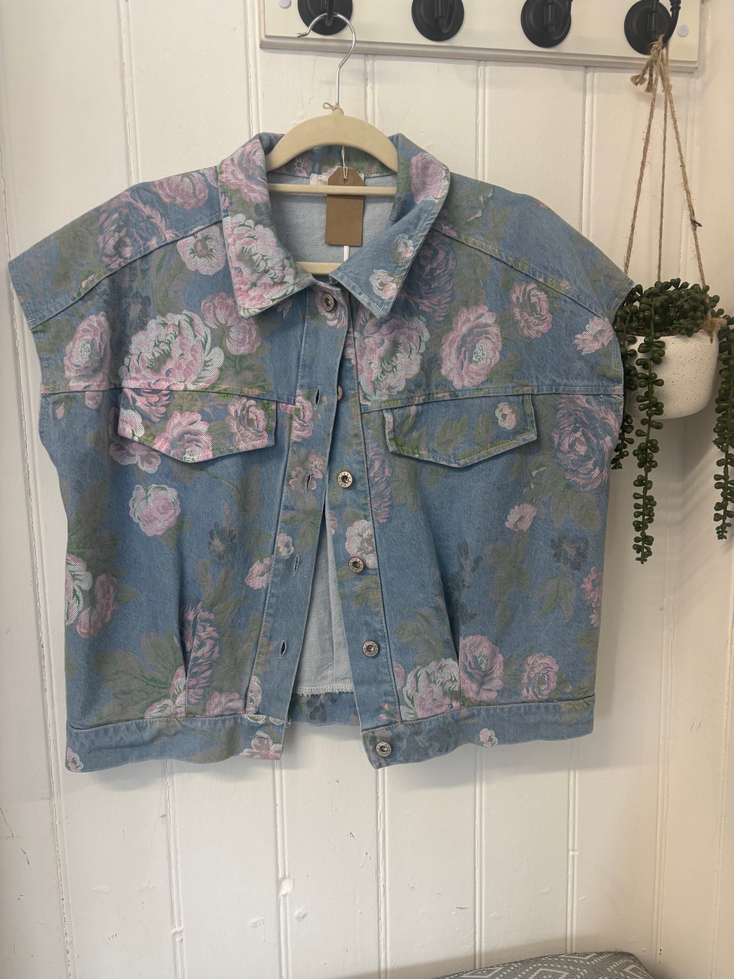 Flower Boxy Denim Gilet