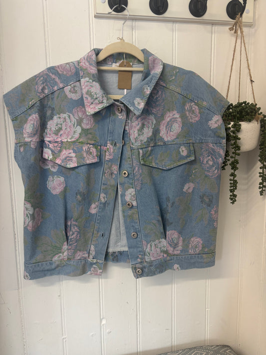 Flower Boxy Denim Gilet