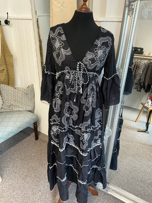 Embroidered Black Dress