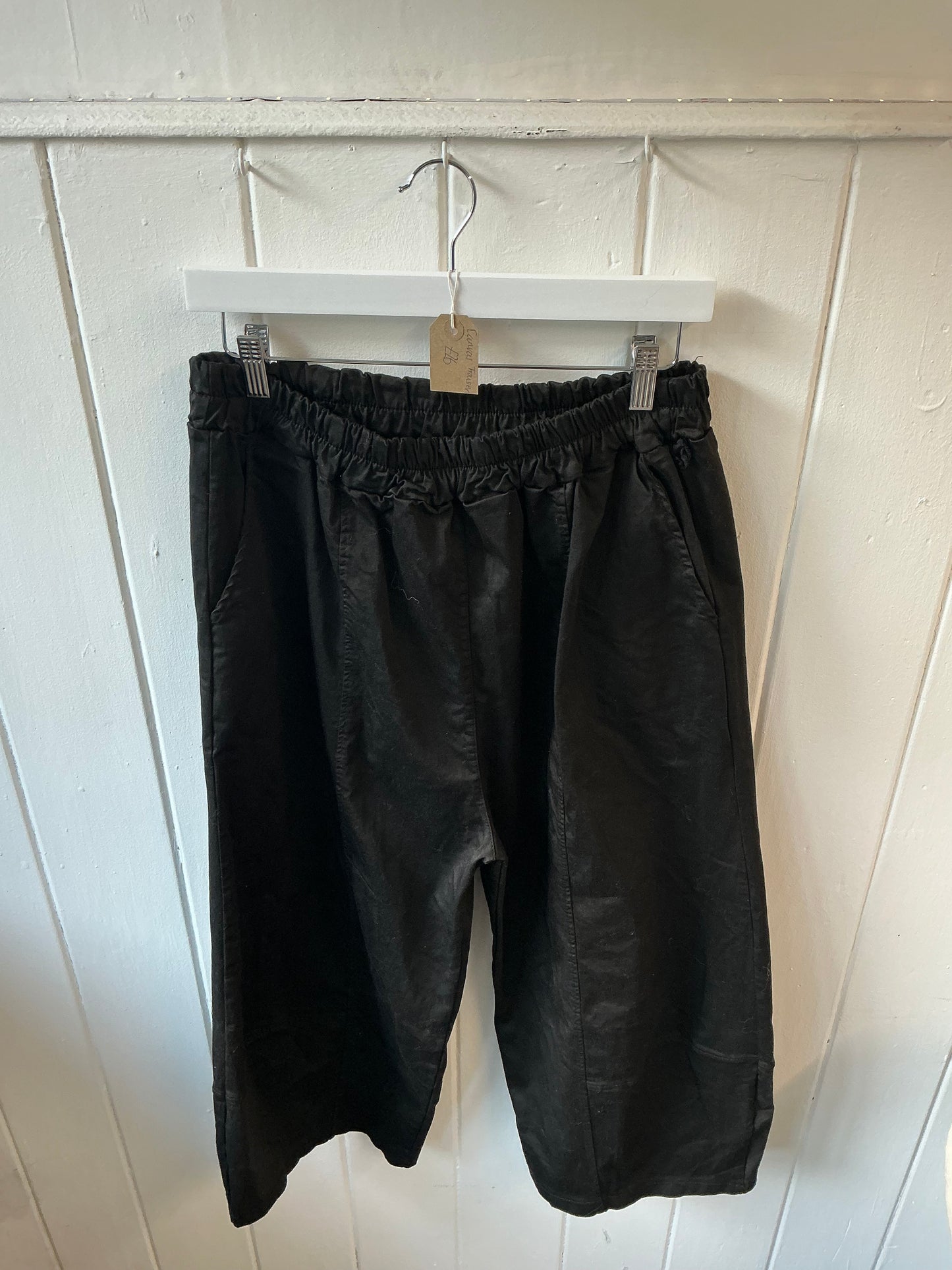 Black Barrel Leg Canvas Trousers