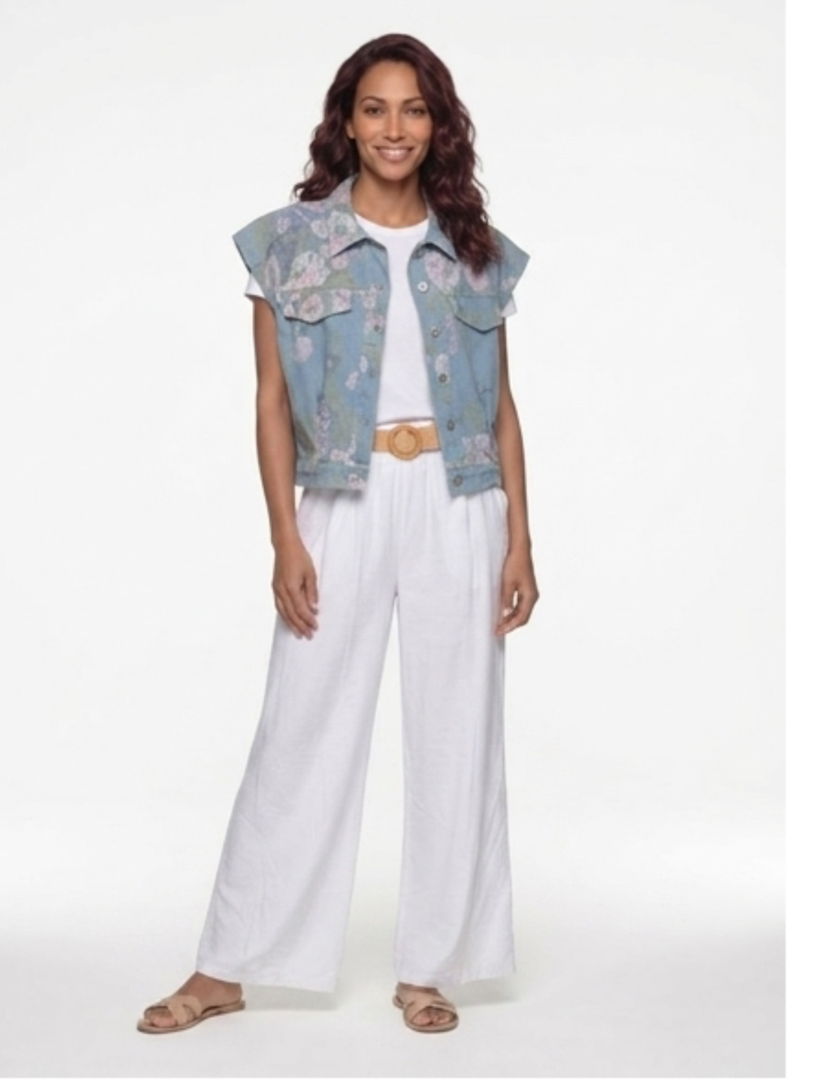 Flower Boxy Denim Gilet