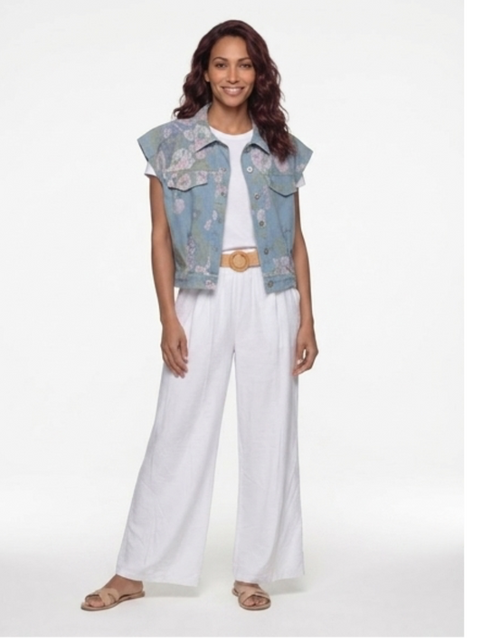Flower Boxy Denim Gilet