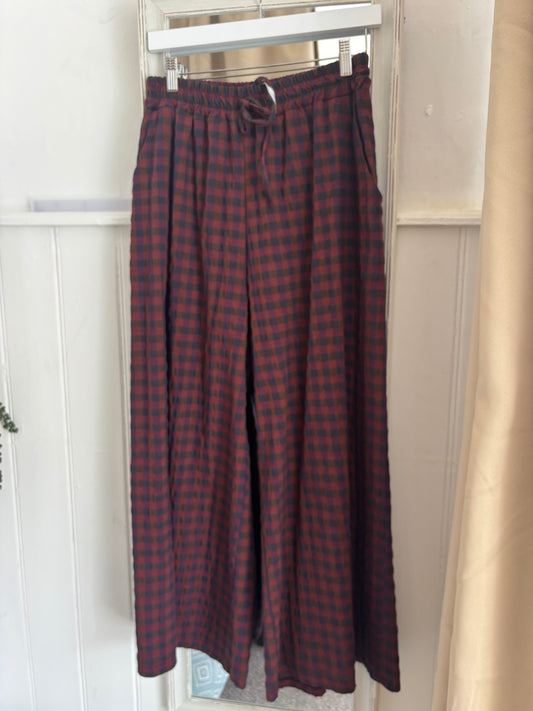 Wide leg Plaid Trousers