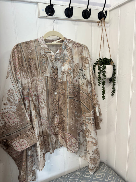 Floral Batwing Cape Blouse