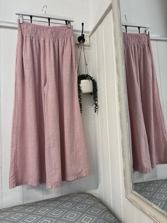 Shirred Cropped Wide Legs